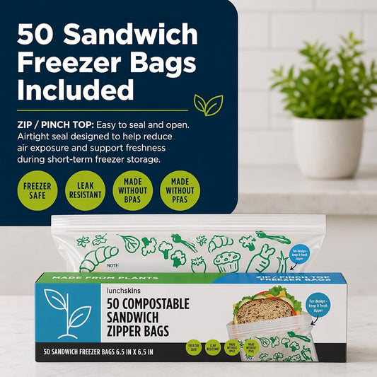 Ziptop Sandwich Storage Bags - Compostable & Freezer-Safe