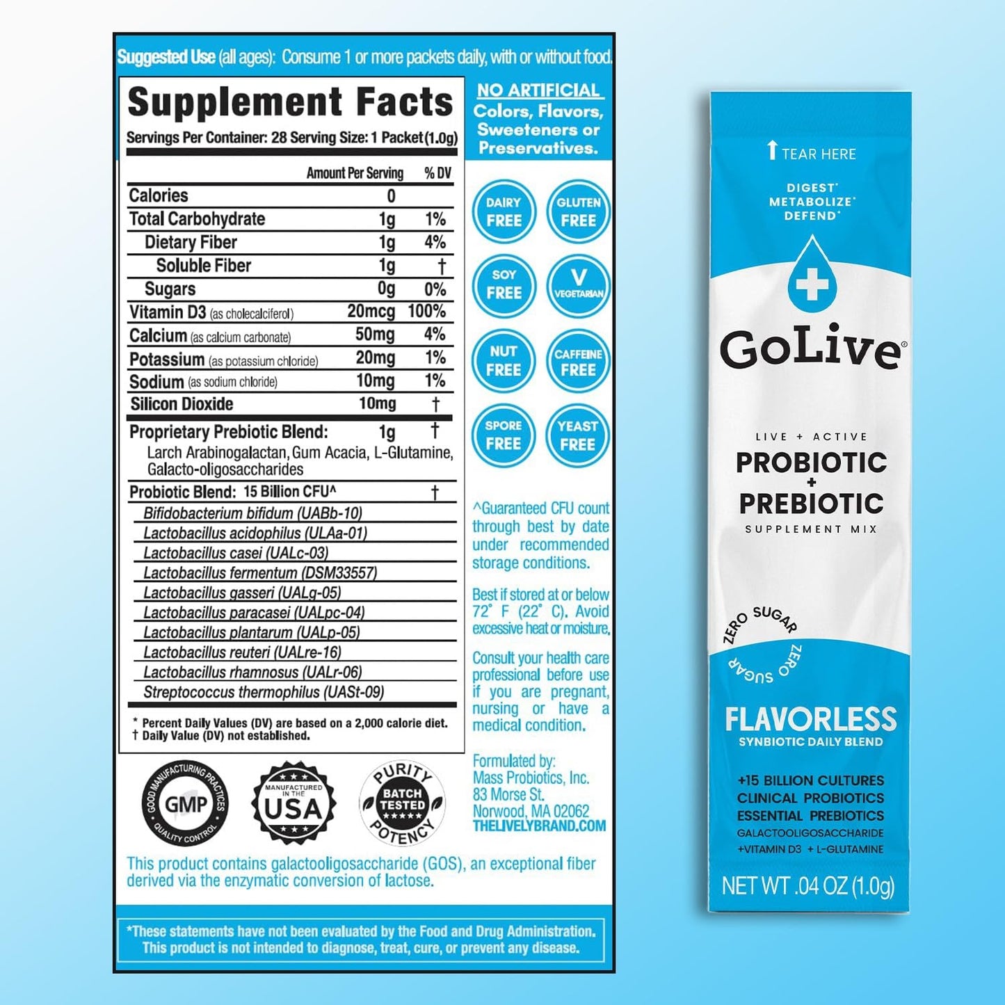 28-Pack Flavorless Probiotics + Prebiotics Blend - Adults & Kids