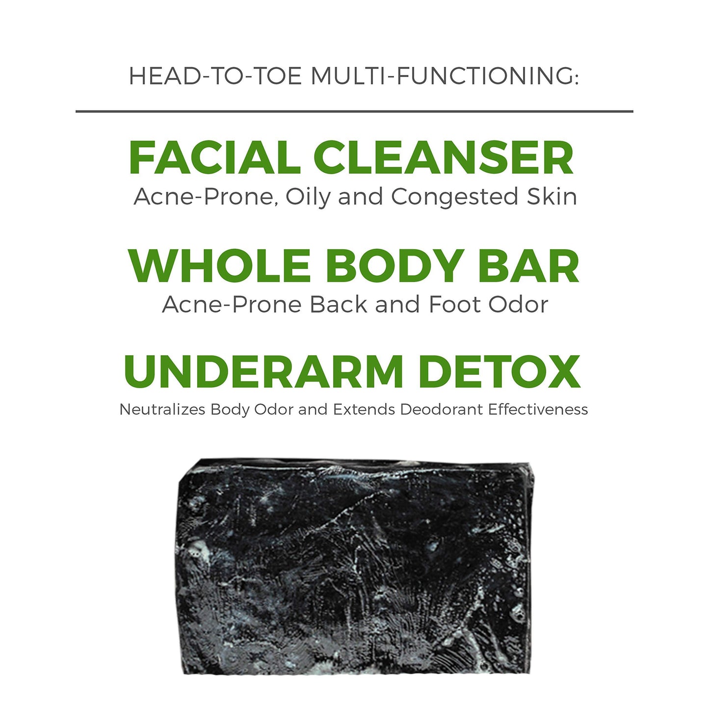 Detoxing Charcoal & Clay Bar Soap for Underarms, Body, Face