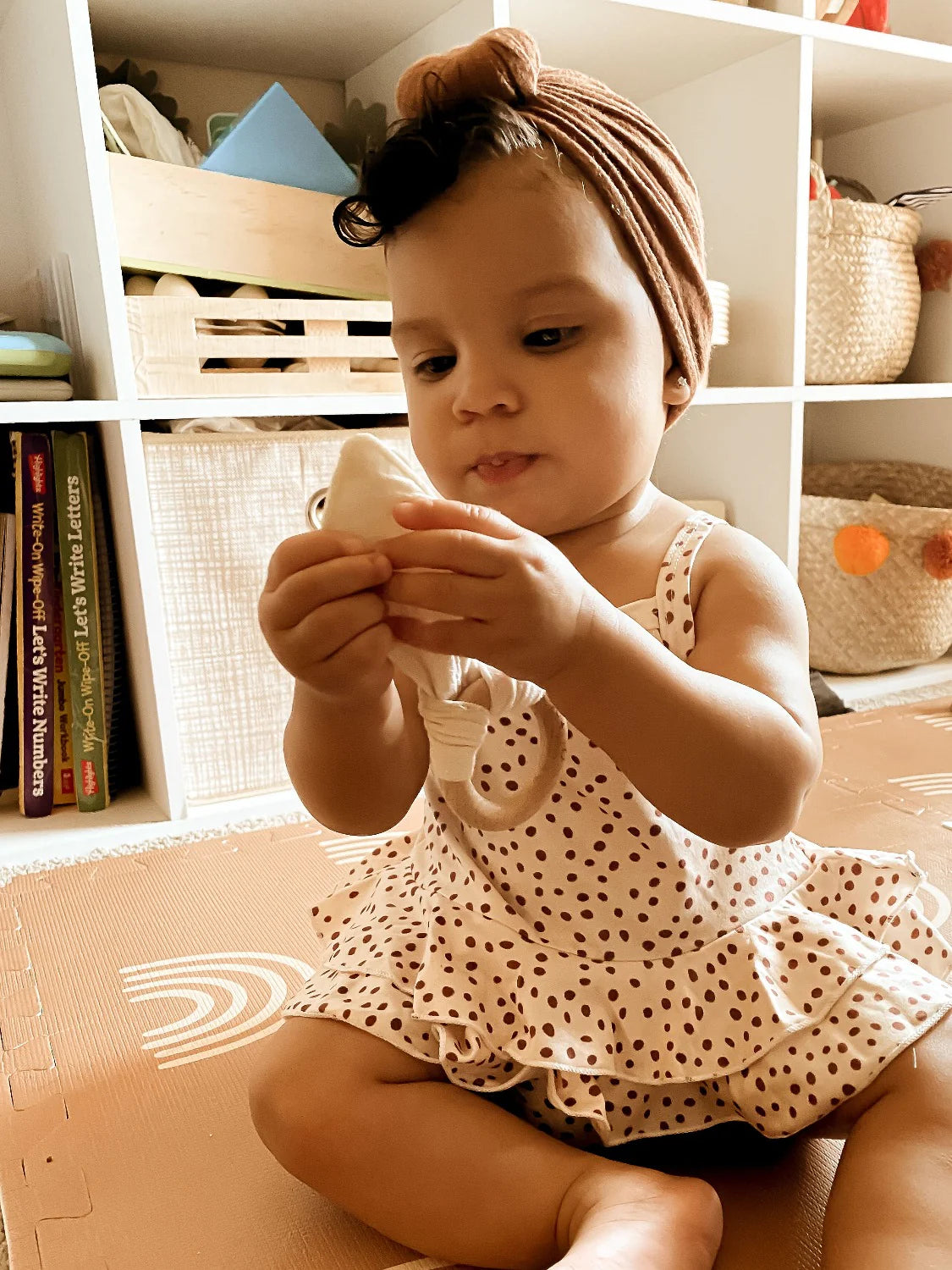 Crinkle Bunny Ears Wooden Ring Teething Toy for Baby