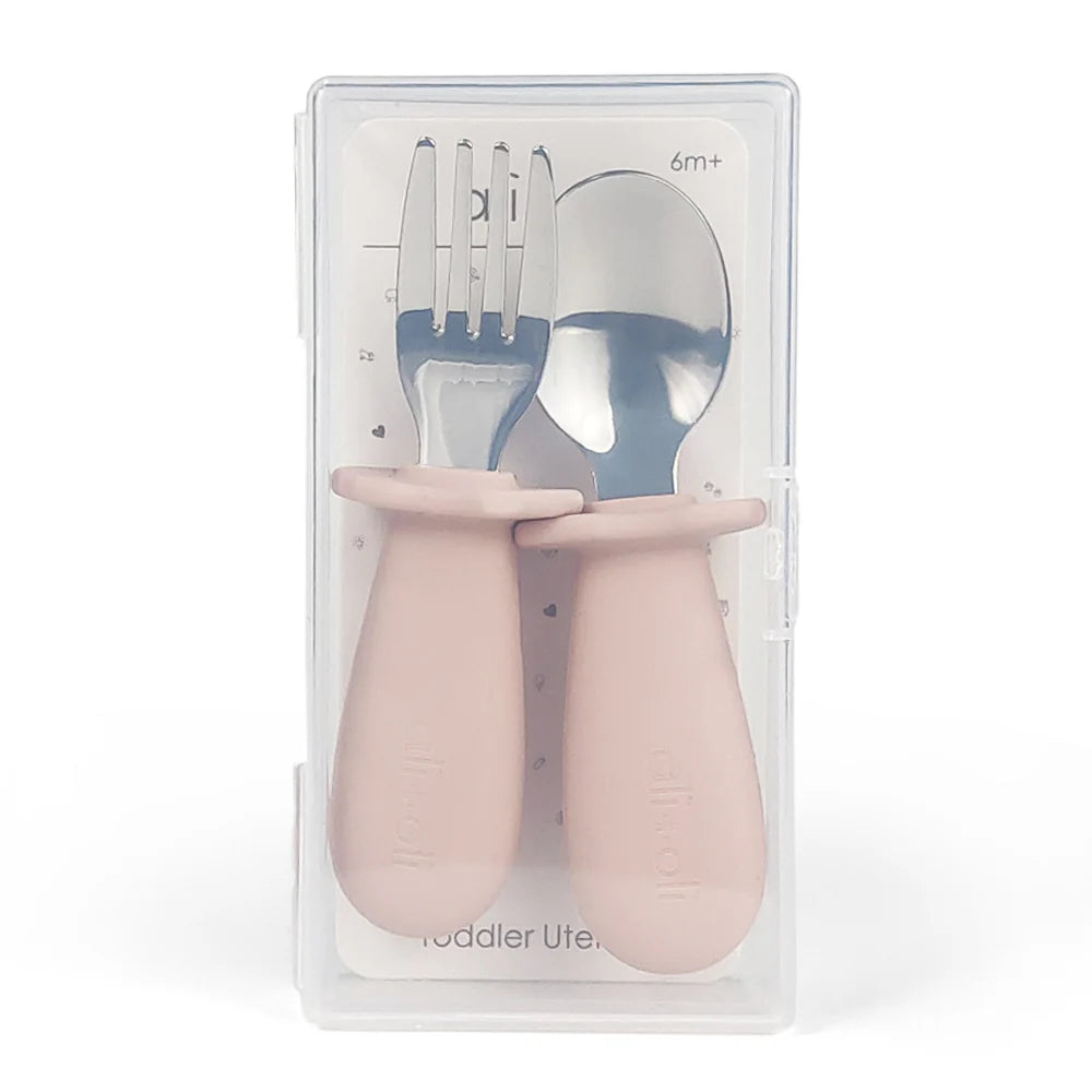 Spoon & Fork Learning Set for Toddlers - Powder Pink 6m+