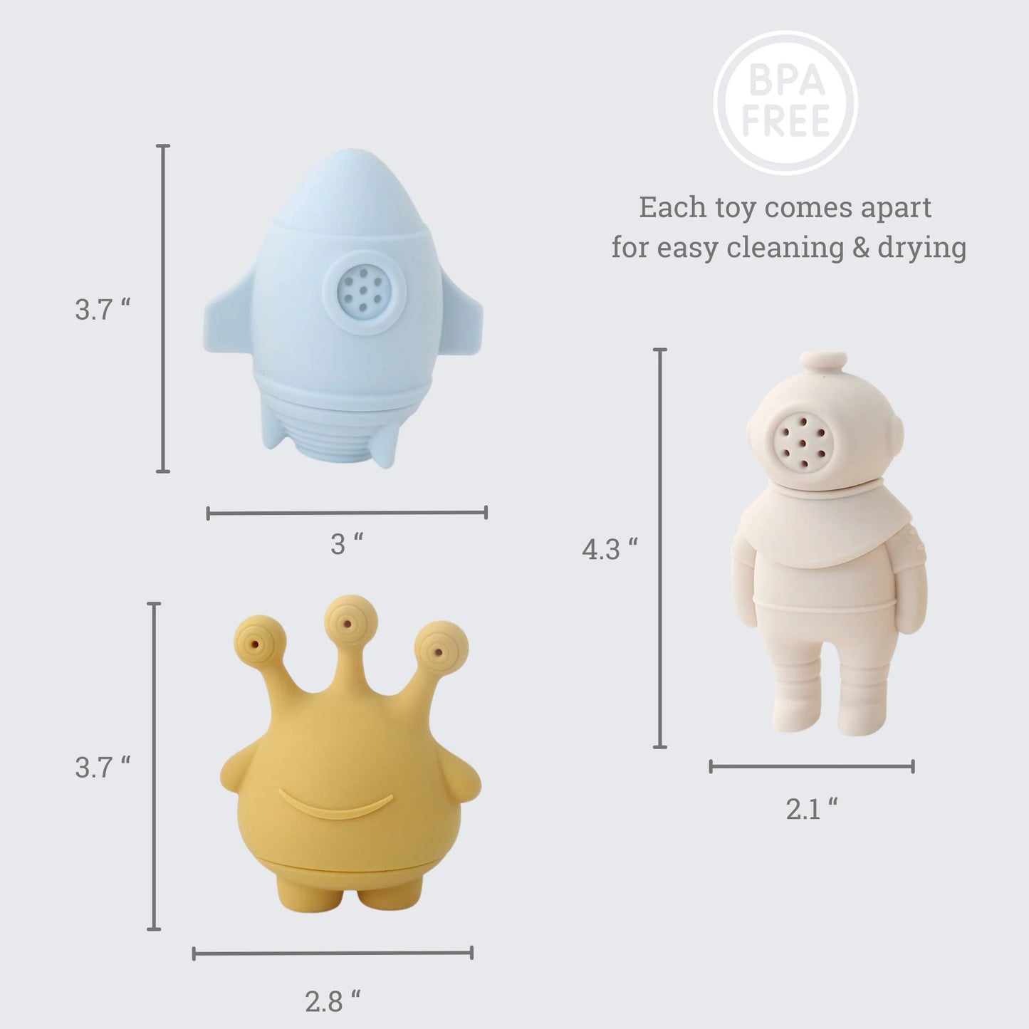Space Bath Toy Set - Mold Free Design - 3 pc