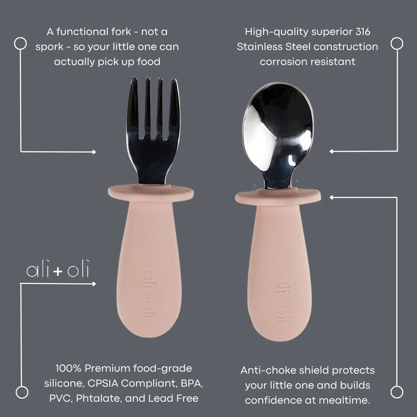 Spoon & Fork Learning Set for Toddlers - Powder Pink 6m+