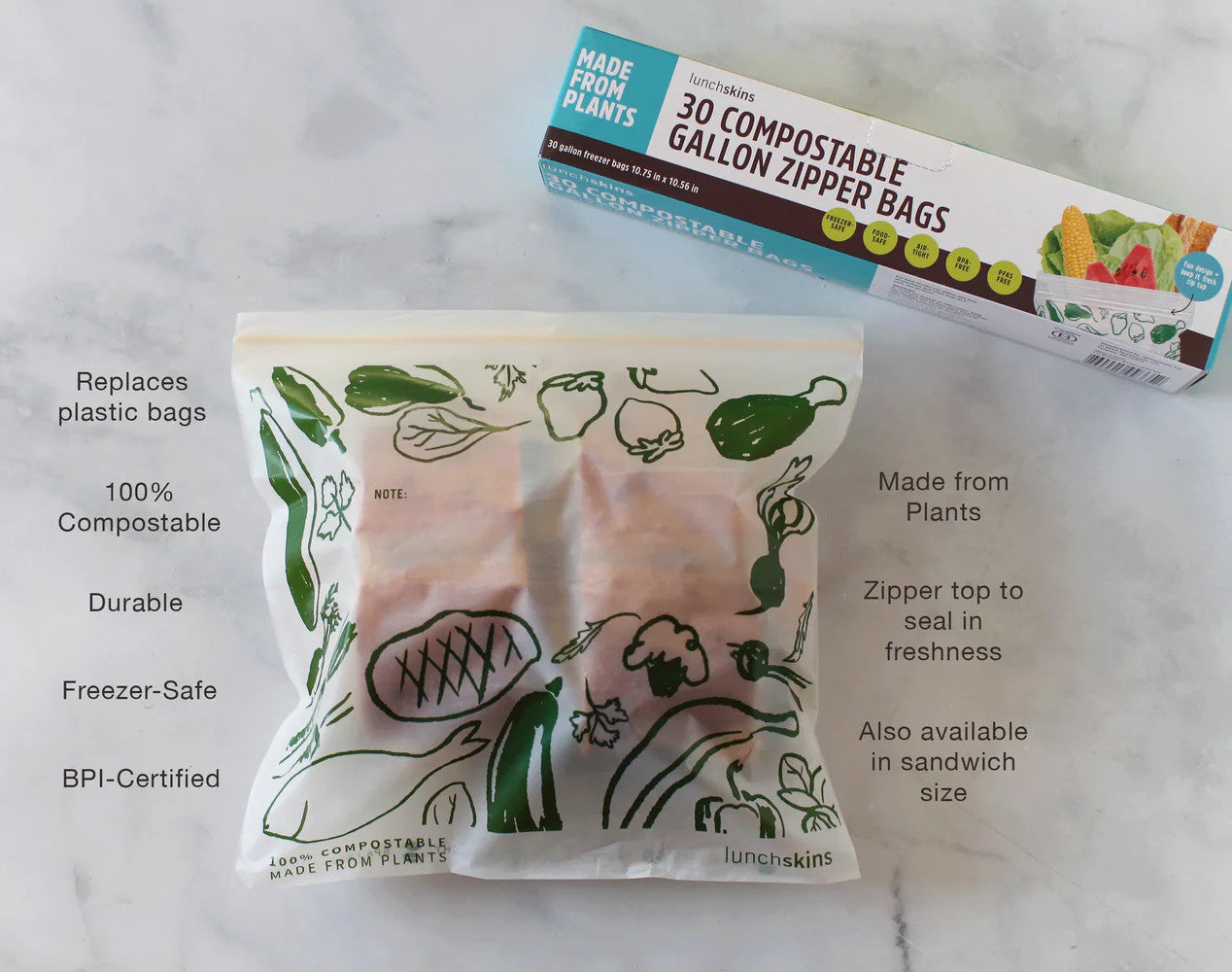 Ziptop Gallon Storage Bags - Compostable & Freezer-Safe