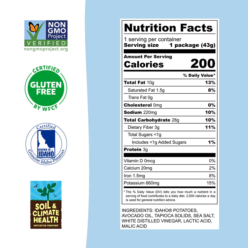 Sea Salt & Vinegar Kettle Cooked Potato Chips – Tangy Bold Flavor - Avocado Oil
