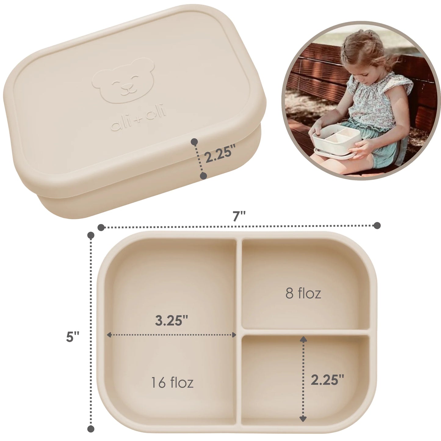Reusable Silicone Bento Box - 3 Compartments - Leakproof - Coco