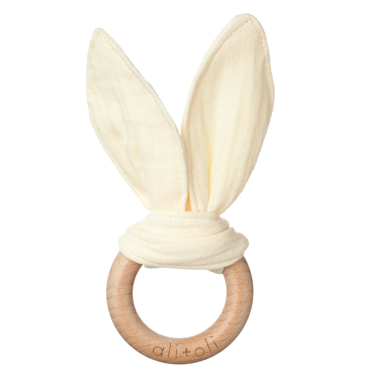 Crinkle Bunny Ears Wooden Ring Teething Toy for Baby