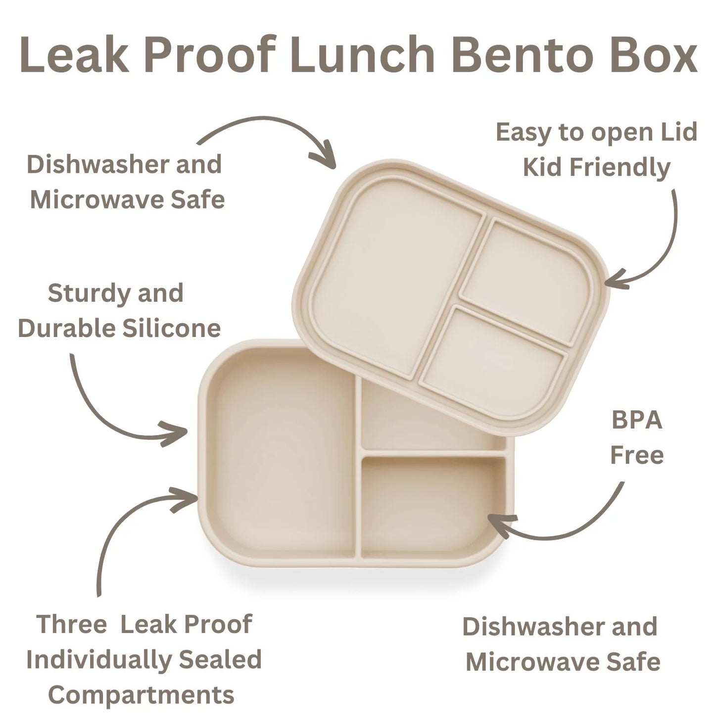Reusable Silicone Bento Box - 3 Compartments - Leakproof - Coco