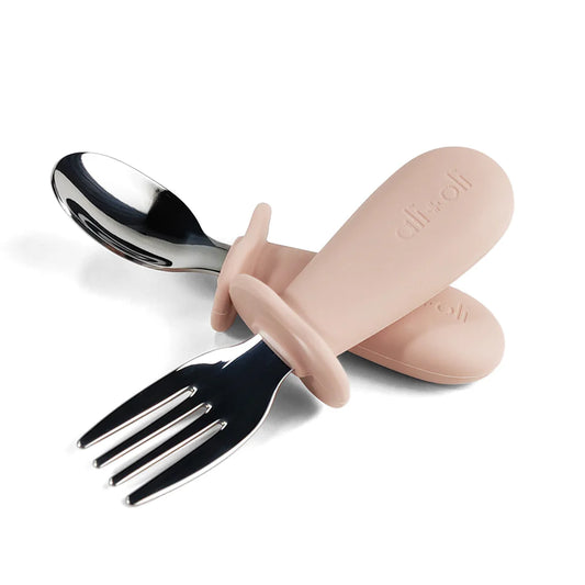 Spoon & Fork Learning Set for Toddlers - Powder Pink 6m+