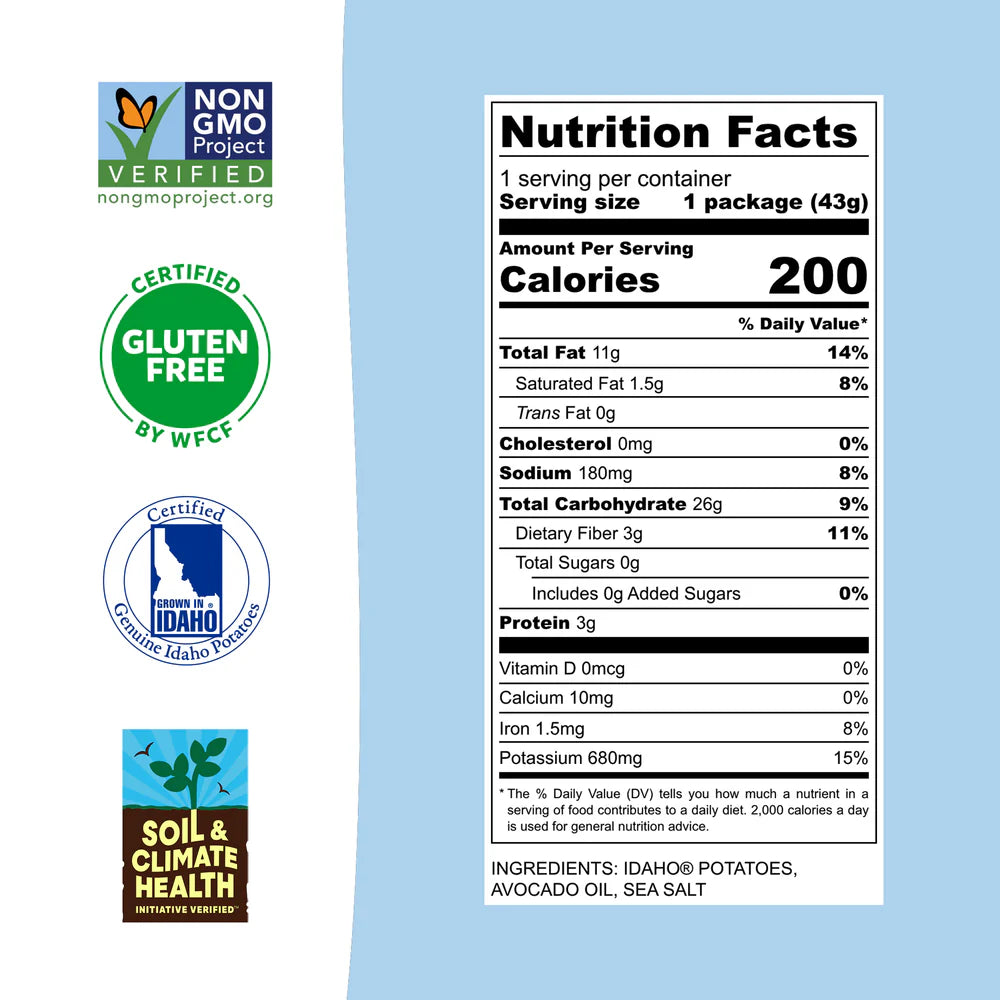 Sea Salt Kettle Cooked Potato Chips – Classic, Crispy Flavor - Avocado Oil