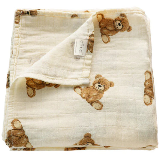Ali+Oli Muslin Swaddle Blanket - Teddy Bear