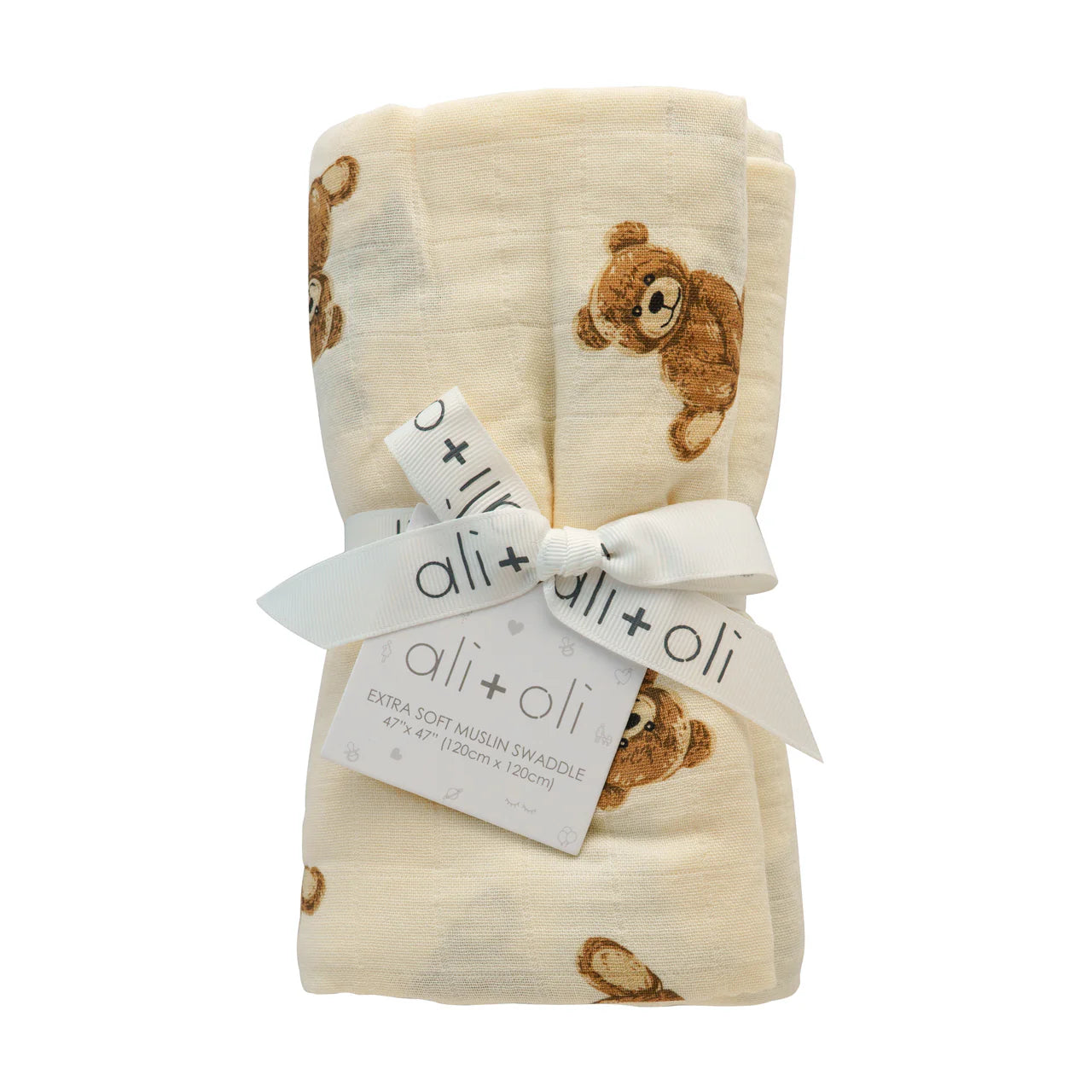 Ali+Oli Muslin Swaddle Blanket - Teddy Bear