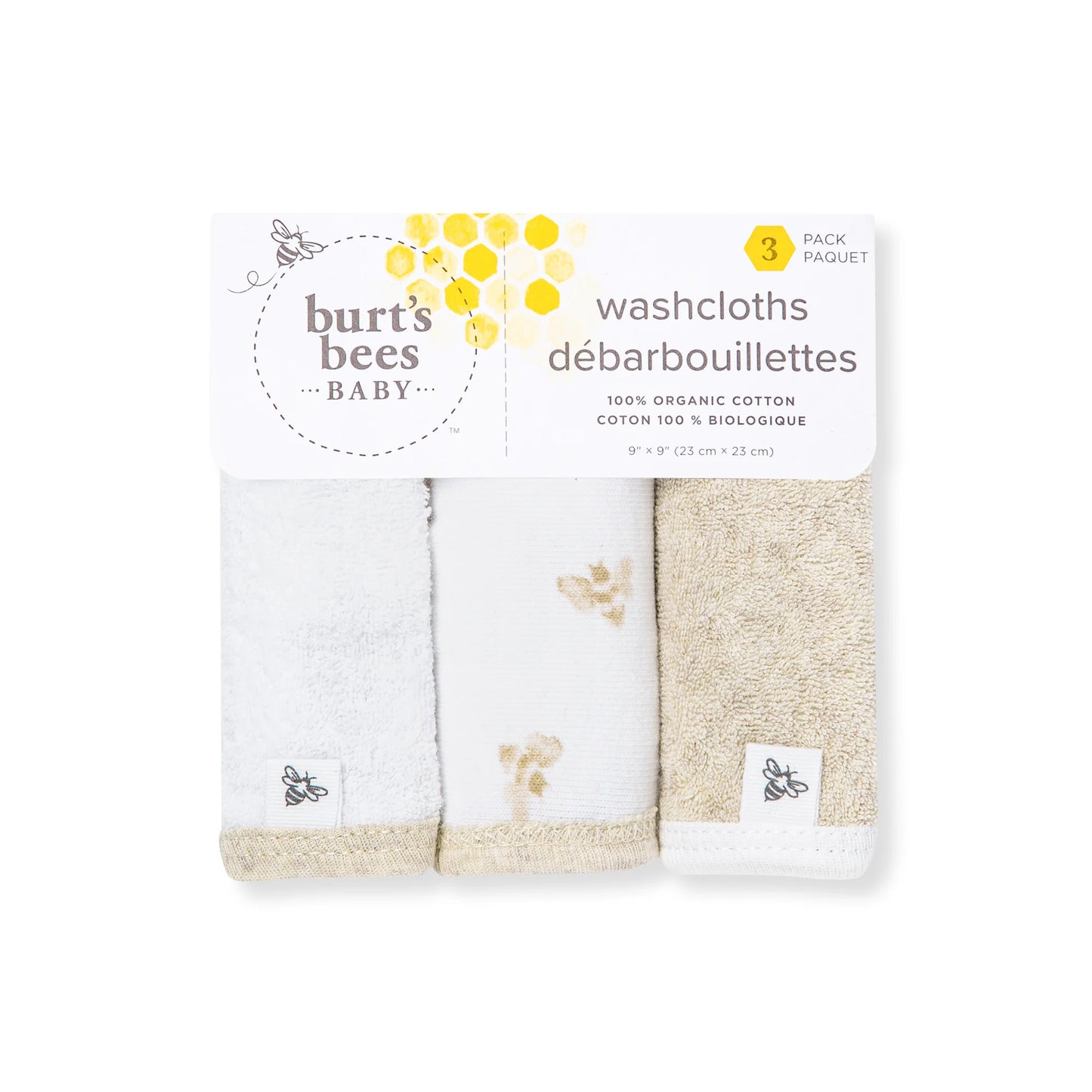 Golden Bee Organic Cotton Knit Terry Washcloths - 3 pack