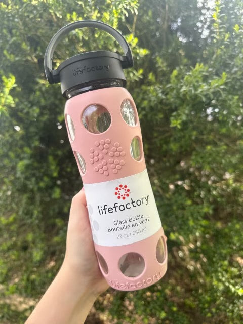 22 oz. Glass Water Bottle with Silicone Sleeve & Classic Cap - Desert Rose