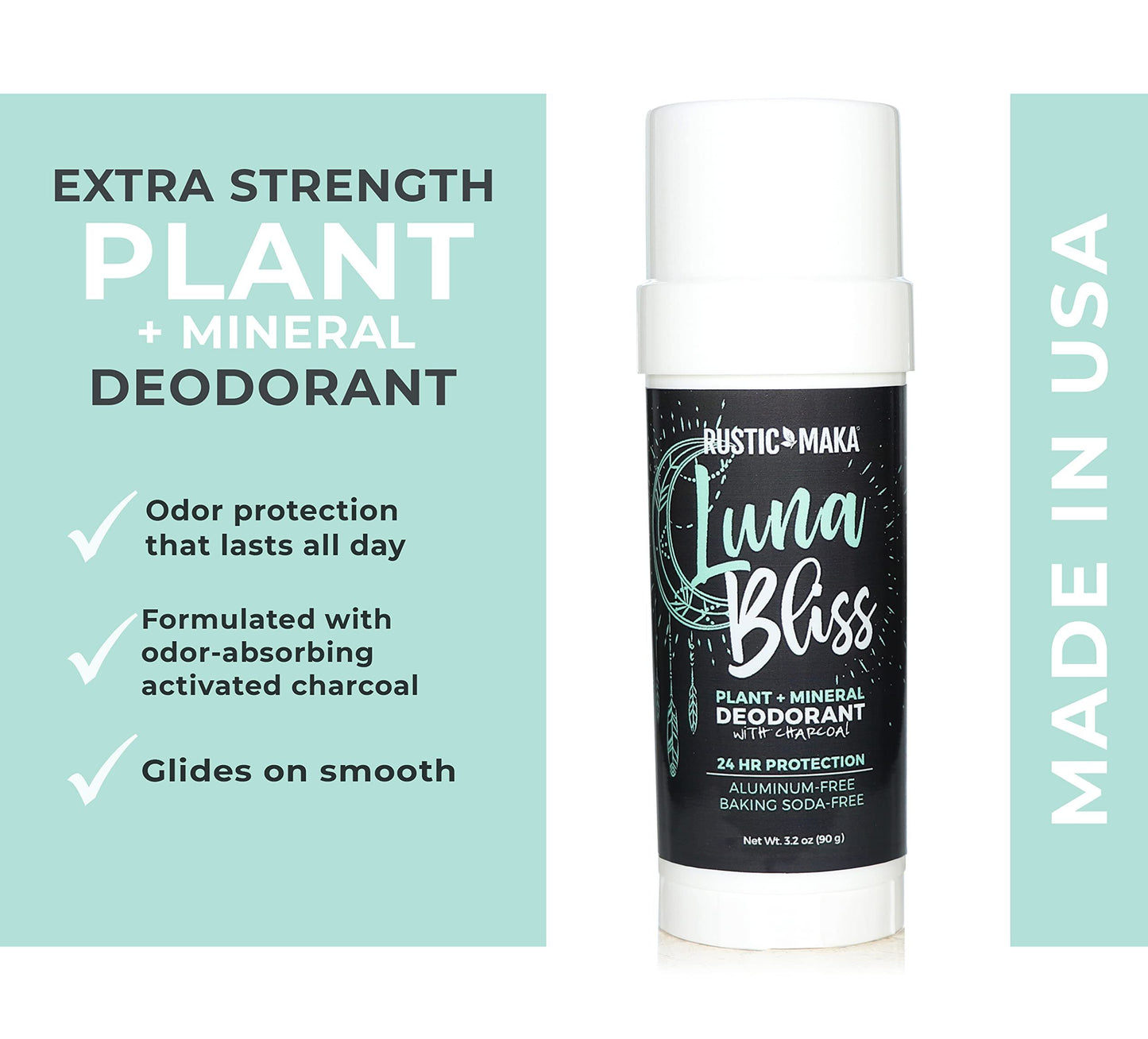 Luna Bliss Natural Deodorant, Magnesium + Charcoal - Baking-Soda Free