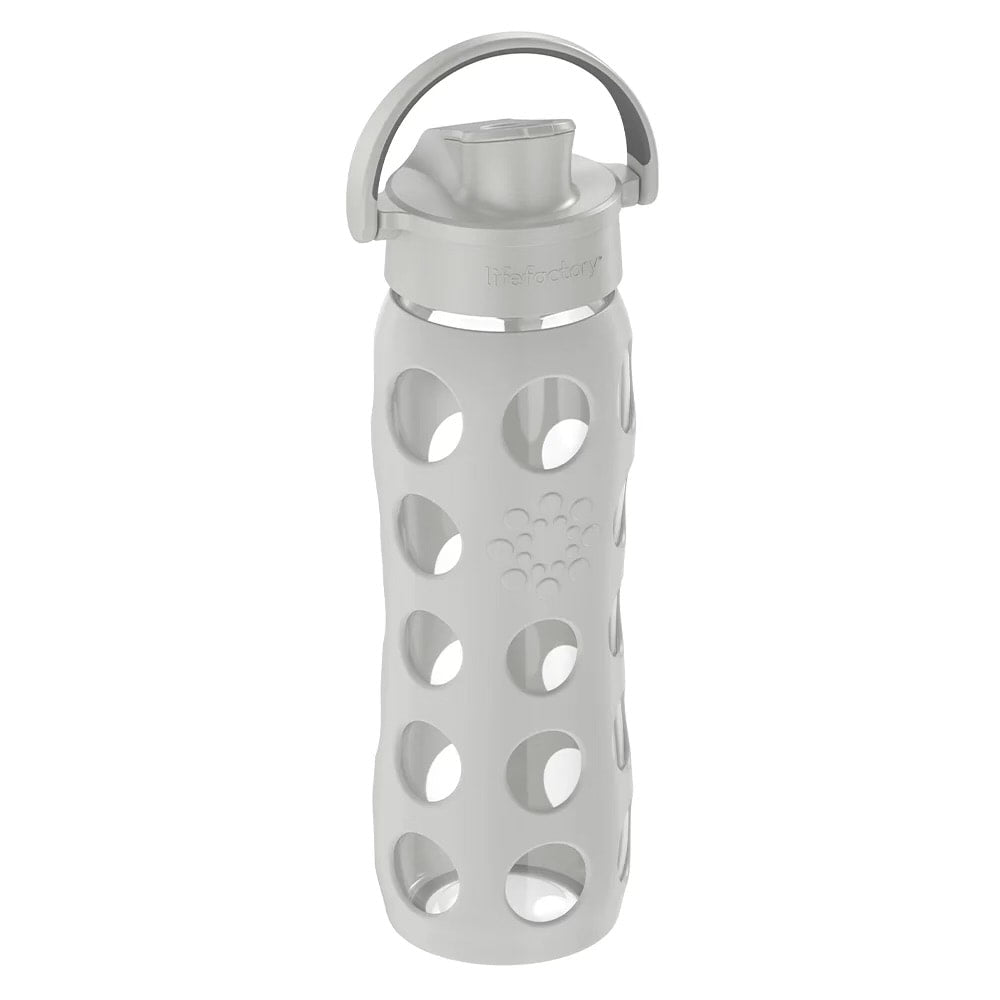 22 oz. Glass Water Bottle with Silicone Sleeve and Active Cap - Stone Grey